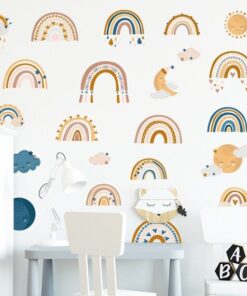 Stickers Chambre Bébé - Arc en Ciel Nuages et Lune