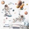 Stickers Chambre Garçon - Astronautes et Planètes dans le Système Solaire - Fusées dans l'Espace