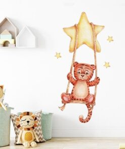 Stickers Chambre Bébé - Petit Tigre de dos sur la Lune Stickers Chambre Bébé - Petit Tigre de dos sur la Lune