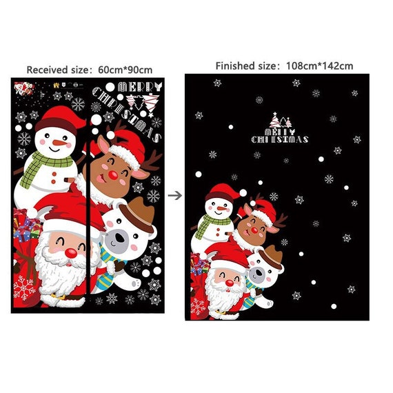 Stickers Fenêtre Noël Réutilisables - Motif Bonhomme De Neige Et Flocons - Adhésion Statique Sans Trace - 40x30 Cm
