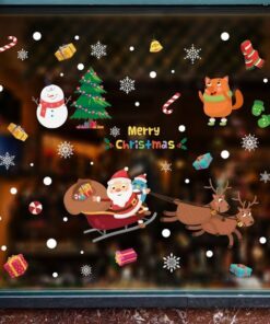 Stickers fenêtre Noël - Petit Lutin et Père Noël avec Flocons de Neige Stickers fenêtre Noël - Petit Lutin et Père Noël avec Flocons de Neige