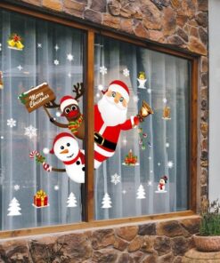 Sticker Fenêtre Noël - Renne et Père Noël Flocons de Neige