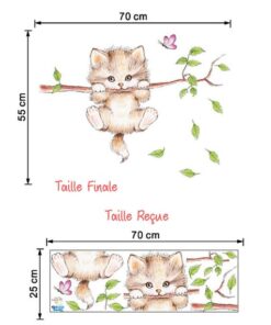 Alternative view of Stickers Chambre Bébé - Petit Chat Mignon accroché à une Branche