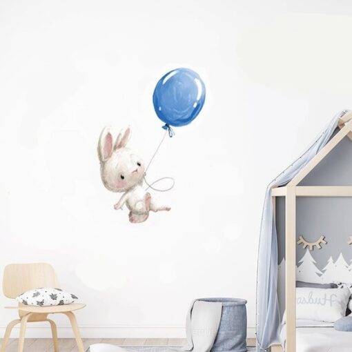 Stickers Chambre Garçon - Lapin Ballon Bleu