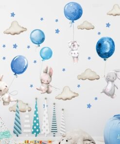 Alternative view of Stickers Chambre Garçon - 3 lapins ballons bleus