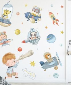 Stickers Chambre Garçon - Avions, Fusée et Garçon à la Longue Vue Stickers Chambre Garçon - Avions, Fusée et Garçon à la Longue Vue