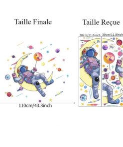 Stickers Chambre Garçon - Astronaute sur la Lune avec Planète dans l'Espace et l'Univers