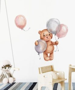 Stickers Chambre Fille - Petit Ours avec 3 Ballons