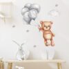 Stickers Chambre Bébé - Ourson Mignon avec des Ballons Gris