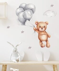 Stickers Chambre Fille - Petit Ours avec 4 ballons Stickers Chambre Fille - Petit Ours avec 4 ballons