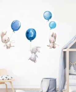 Stickers Chambre Garçon - 3 lapins ballons bleus