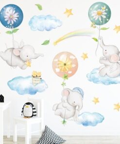 Alternative view of Stickers Chambre Bébé, Elephants avec Ballons sur Nuages