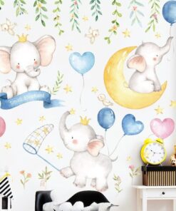 Stickers Chambre Bébé, Elephants avec Ballons sur Nuages Stickers Chambre Bébé, Elephants avec Ballons sur Nuages