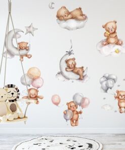 Stickers Chambre Fille - Petit Ours avec 4 ballons Stickers Chambre Fille - Petit Ours avec 4 ballons