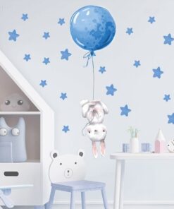 Stickers Chambre Garçon - 3 lapins ballons bleus