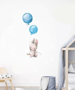 Stickers Chambre Garçon - 3 lapins ballons bleus