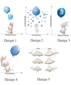 Stickers Chambre Garçon - 3 lapins ballons bleus