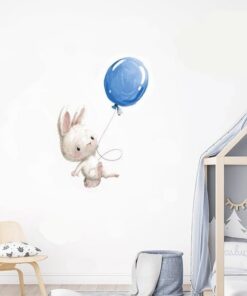 Stickers Chambre Garçon - Lapin Mignon avec Ballon Bleu à Pois Stickers Chambre Garçon - Lapin Mignon avec Ballon Bleu à Pois