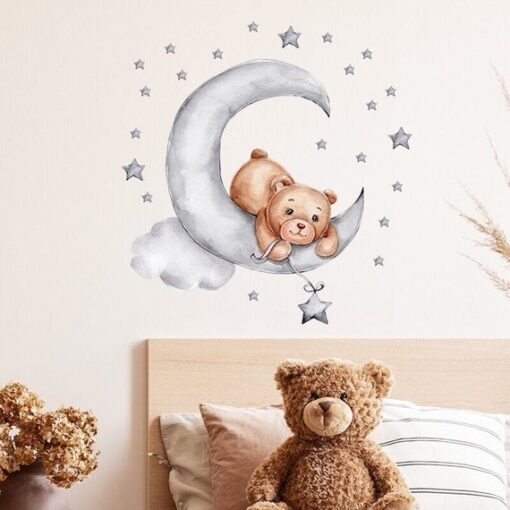 Sticker Chambre bébé petit ours peche une étoile