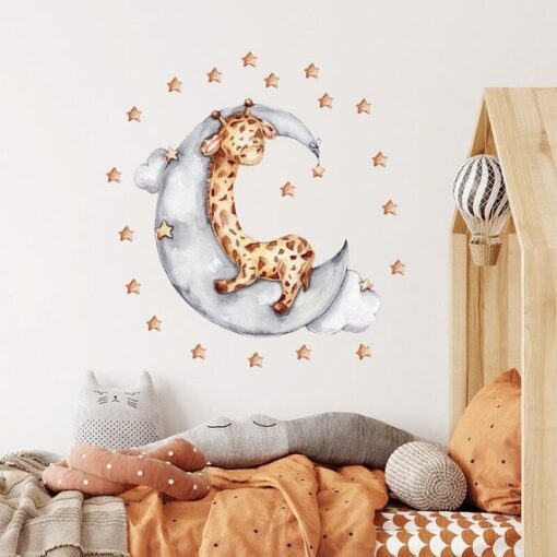 Stickers Chambre Bébé - Girafe sur la Lune