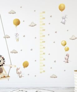 Toise Stickers Stickers Chambre Bébé - Toise Petits Lapins Ballons Jaunes