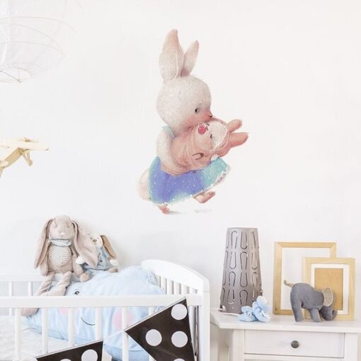Stickers Chambre Fille - Maman Lapin avec Bébé Lapin
