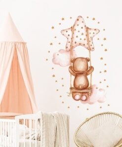 Stickers Chambre Fille - Ours de dos sur sa balançoire étoile