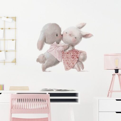 Stickers Chambre Fille - Petits Lapins Mignons Bisous