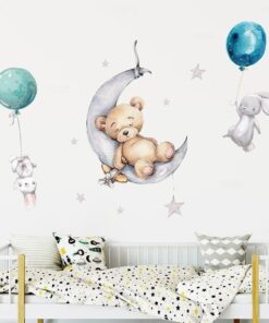 Stickers Chambre Garçon - Ensemble de 3 - Ours sur la Lune et Lapins Ballons Stickers Chambre Garçon - Ensemble de 3 - Ours sur la Lune et Lapins Ballons