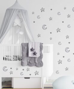 Stickers Chambre Garçon - Etoiles Aquarelle Bleues et Grises autocollants-stickers-muraux-etoiles-lune-gris