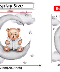 Stickers Chambre Bébé - Petit Ourson sur la Lune avec son Avion Stickers Chambre Bébé - Petit Ourson sur la Lune avec son Avion