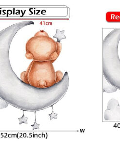 Stickers Chambre Bébé - Petit Ourson sur la Lune avec son Avion Stickers Chambre Bébé - Petit Ourson sur la Lune avec son Avion