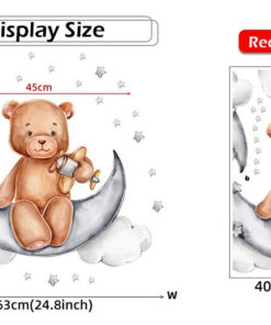 Stickers Chambre Bébé - Petit Ourson sur la Lune avec son Avion Stickers Chambre Bébé - Petit Ourson sur la Lune avec son Avion
