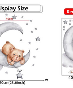 Stickers Chambre Bébé - Petit Ourson sur la Lune avec son Avion Stickers Chambre Bébé - Petit Ourson sur la Lune avec son Avion