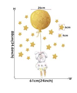 Stickers Chambre Fille - Petit Lapin Etoiles et Ballon Jaune Stickers Chambre Fille - Petit Lapin Etoiles et Ballon Jaune