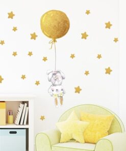 Alternative view of Stickers Chambre Fille - Petit Lapin Etoiles et Ballon Jaune