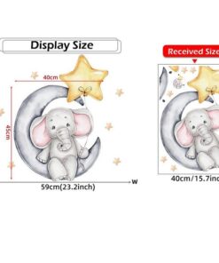 Stickers Chambre Bébé - Petit Elephant sur la Lune avec étoiles Stickers Chambre Bébé - Petit Elephant sur la Lune avec étoiles