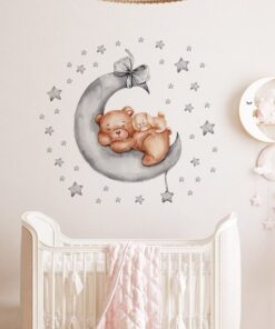 Stickers Chambre Bébé - Ours et Chien sur la Lune