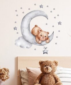 Stickers Chambre Bébé - Petit Ours de dos sur la Lune