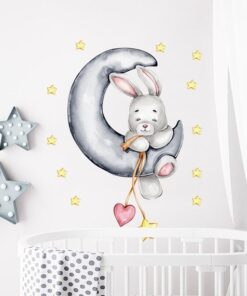 Stickers Chambre Bébé - Petit Tigre Gris sur la Lune