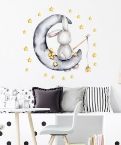 Stickers Chambre Bébé - Petit Tigre Gris sur la Lune