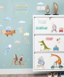 Stickers Chambre Bébé - Animaux Mignons à vélo