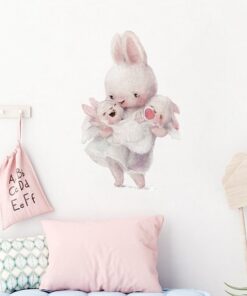 Stickers Chambre Fille - Maman Lapin et Petite Lapine avec un Coeur