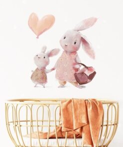 Stickers Chambre Fille - Maman Lapin et Petite Lapine avec un Coeur