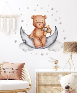 Stickers Chambre Bébé - Petit Ours de dos sur la Lune