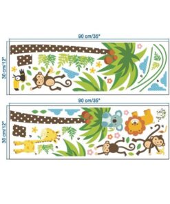 Stickers Chambre Bébé - Singes, Girafe, Lion, Koala et Toucan dans les Arbres de la Savane Stickers Chambre Bébé - Singes, Girafe, Lion, Koala et Toucan dans les Arbres de la Savane