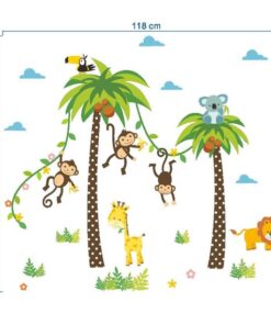 Stickers Chambre Bébé - Singes, Girafe, Lion, Koala et Toucan dans les Arbres de la Savane Stickers Chambre Bébé - Singes, Girafe, Lion, Koala et Toucan dans les Arbres de la Savane