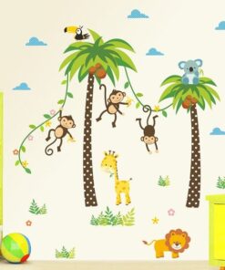 Alternative view of Stickers Chambre Bébé - Singes, Girafe, Lion, Koala et Toucan dans les Arbres de la Savane