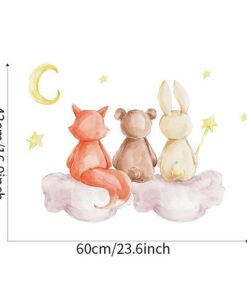 Alternative view of Stickers Chambre Bébé - 3 animaux de dos sur un nuage, lapin, renard, ours