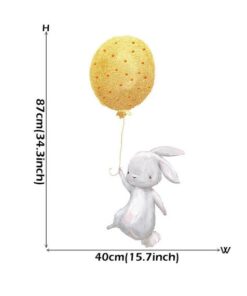Stickers Chambre Bébé - Petit Lapin tête en bas avec un Ballon Jaune et Etoiles